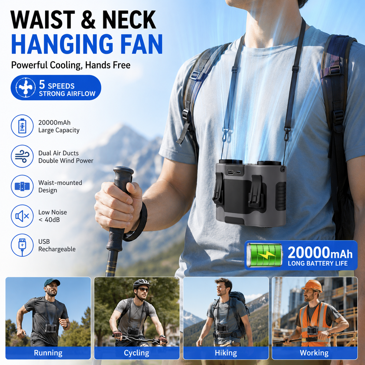Portable Waist Clip Fan Mini U - Timer Dual Outlet recension och pris