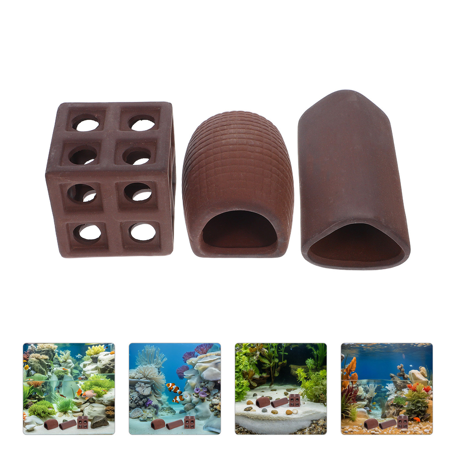 3Pcs Aquarium Decorative Rocke - Hide Cave Ceramic recension och pris